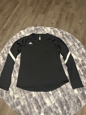 adidas Black Long-Sleeve Performance Top with White Sleeve Stripes
